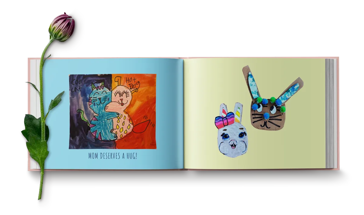 A Scribble kid's art book and a flower - a perfect Mother's Day gift combo